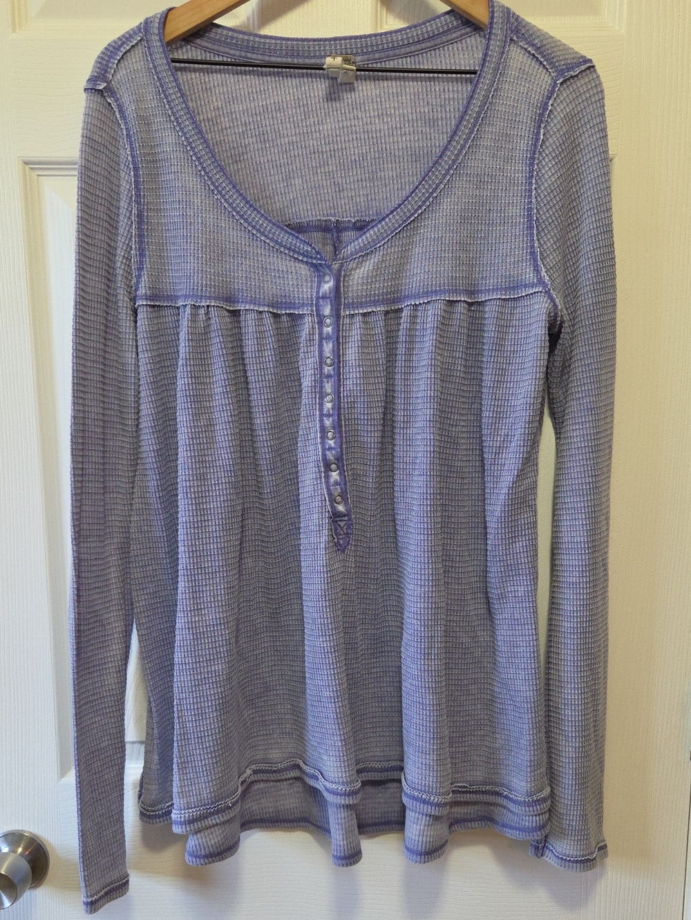 Free People We The Free Lavender Waffle Henley Long Sleeve Top
